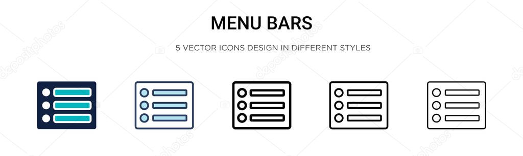 Menu bars icon in filled, thin line, outline and stroke style. Vector illustration of two colored and black menu bars vector icons designs can be used for mobile, ui, web