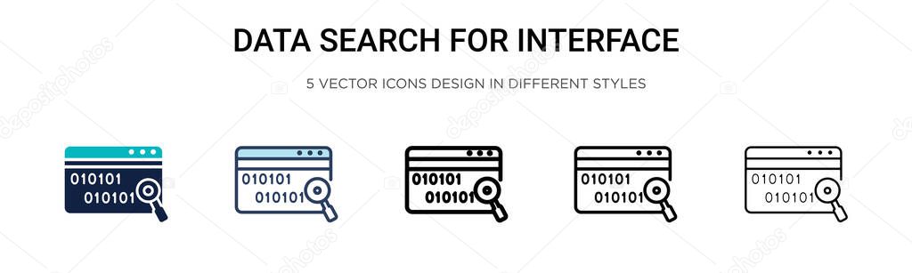 Data search for interface icon in filled, thin line, outline and stroke style. Vector illustration of two colored and black data search for interface vector icons designs can be used for mobile, ui, web