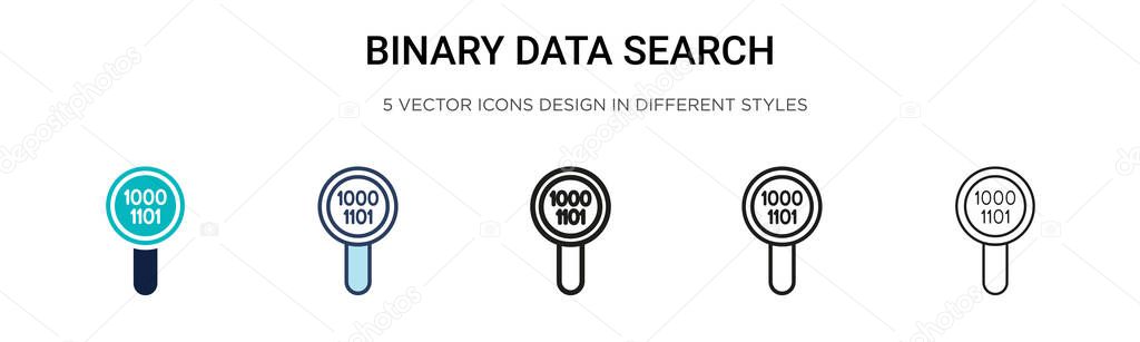 Binary data search icon in filled, thin line, outline and stroke style. Vector illustration of two colored and black binary data search vector icons designs can be used for mobile, ui, web