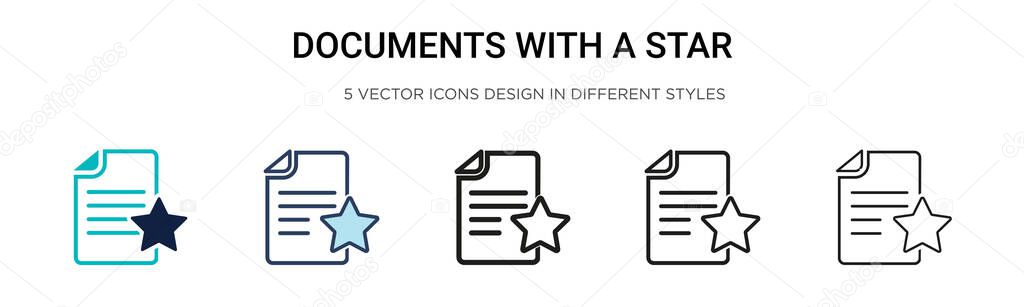 Documents with a star icon in filled, thin line, outline and stroke style. Vector illustration of two colored and black documents with a star vector icons designs can be used for mobile, ui, web