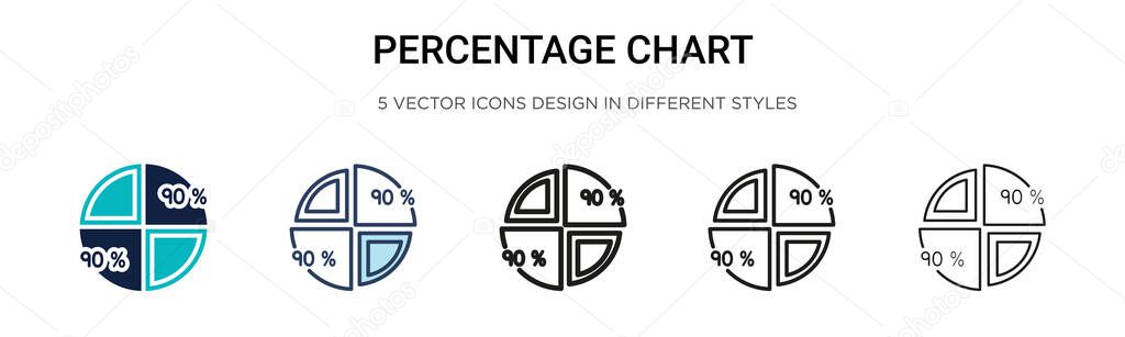 Percentage chart icon in filled, thin line, outline and stroke style. Vector illustration of two colored and black percentage chart vector icons designs can be used for mobile, ui, web