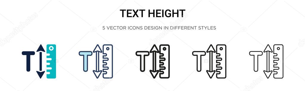Text height icon in filled, thin line, outline and stroke style. Vector illustration of two colored and black text height vector icons designs can be used for mobile, ui, web