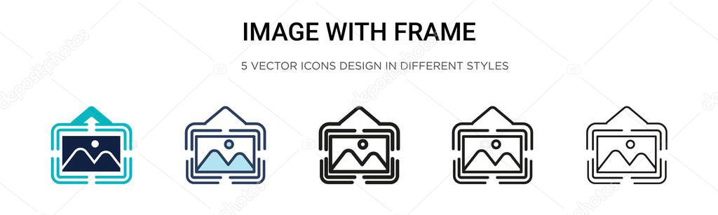 Image with frame icon in filled, thin line, outline and stroke style. Vector illustration of two colored and black image with frame vector icons designs can be used for mobile, ui, web