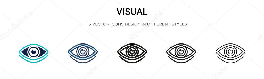 Visual icon in filled, thin line, outline and stroke style. Vector illustration of two colored and black visual vector icons designs can be used for mobile, ui, web