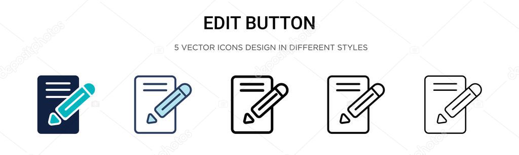 Edit button icon in filled, thin line, outline and stroke style. Vector illustration of two colored and black edit button vector icons designs can be used for mobile, ui, web