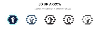 3D ok simgesi doldurulmuş, ince çizgi, özet ve vuruş stili. Mobil, ui, web için iki renkli ve siyah 3d yukarı ok vektör simgeleri tasarımı vektör illüstrasyonu kullanılabilir