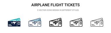 Uçak bileti ikonu dolu, ince çizgi, özet ve vuruş stili. Mobil, ui, web için iki renkli ve siyah uçak uçuş biletleri vektör ikonu tasarımı vektör illüstrasyonu kullanılabilir