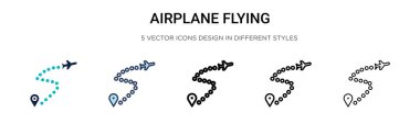 Uçak uçuş ikonu dolu, ince çizgi, özet ve vuruş stili. Mobil, ui, web için iki renkli ve siyah uçak uçuş vektör ikonu tasarımı vektör illüstrasyonu kullanılabilir