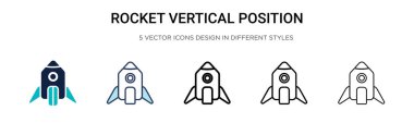 Roket dikey konum simgesi doldurulmuş, ince çizgi, özet ve çizgi şeklinde. İki renkli ve siyah roket dikey konum vektör ikonu tasarımı mobil, ui, web için kullanılabilir