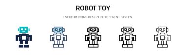Robot oyuncak ikonu, ince çizgi, özet ve vuruş stili. Mobil, ui, web için iki renkli ve siyah robot vektör ikonu tasarımı vektör illüstrasyonu kullanılabilir