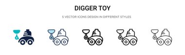 Kazıcı oyuncak simgesi dolu, ince çizgi, özet ve vuruş stili. Mobil, ui, web için iki renkli ve siyah kazıcı oyuncak vektör ikonu tasarımı vektör illüstrasyonu kullanılabilir