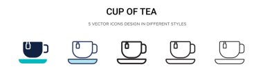 Bir fincan çay ikonu, ince çizgi, özet ve vuruş stili. İki renkli ve siyah çay vektör ikonu tasarımının vektör illüstrasyonu mobil, ui, web için kullanılabilir