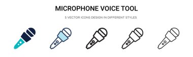 Mikrofon ses aracı simgesi doldurulmuş, ince çizgi, özet ve vuruş tarzı. Mobil, ui, web için iki renkli ve siyah mikrofon ses aracı vektör simgesi tasarımı vektör illüstrasyonu kullanılabilir
