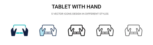 Tablet Hand Icon Filled Thin Line Outline Stroke Style Vector — Stock Vector