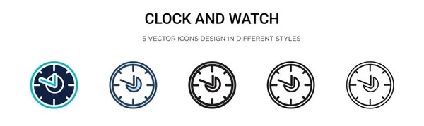 Relógio Relógio Ícone Cheio Linha Fina Contorno Estilo Curso Ilustração — Vetor de Stock