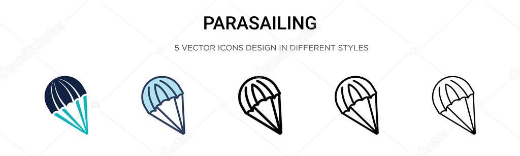 Parasailing icon in filled, thin line, outline and stroke style. Vector illustration of two colored and black parasailing vector icons designs can be used for mobile, ui, web