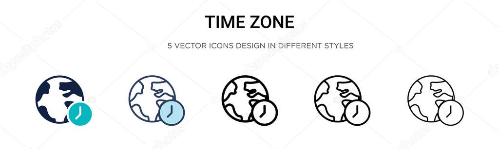 Time zone icon in filled, thin line, outline and stroke style. Vector illustration of two colored and black time zone vector icons designs can be used for mobile, ui, web