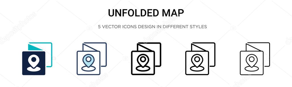 Unfolded map icon in filled, thin line, outline and stroke style. Vector illustration of two colored and black unfolded map vector icons designs can be used for mobile, ui, web