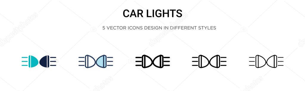 Car lights icon in filled, thin line, outline and stroke style. Vector illustration of two colored and black car lights vector icons designs can be used for mobile, ui, web