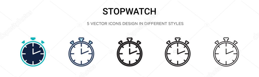 Stopwatch vector icon in filled, thin line, outline and stroke style. Vector illustration of two colored and black stopwatch vector vector icons designs can be used for mobile, ui, web