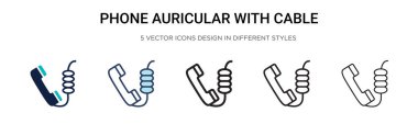 Kablolu yayın ikonu ile telefon auricular, ince çizgi, özet ve vuruş stili. Kablo vektör simgelerine sahip iki renkli ve siyah telefon auriküler tasarımı mobil olarak kullanılabilir,