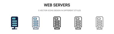 Web sunucuları simgesi ile doldurulmuş, ince çizgi, özet ve vuruş stili. Mobil, ui, web için iki renkli ve siyah web sunucusu vektör ikonu tasarımının vektör illüstrasyonu kullanılabilir