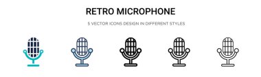 Retro mikrofon simgesi dolu, ince çizgi, özet ve vuruş stili. Mobil, ui, web için iki renkli ve siyah retro mikrofon vektör ikonu tasarımı vektör illüstrasyonu kullanılabilir