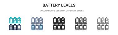 Batarya seviyesi simgesi dolu, ince çizgi, özet ve vuruş stili. Mobil, ui, web için iki renkli ve siyah pil düzeyinde vektör çizimi kullanılabilir