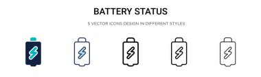 Batarya durum simgesi dolu, ince çizgi, özet ve vuruş stili. Mobil, ui, web için iki renkli ve siyah pil durum vektör ikonu tasarımı vektör illüstrasyonu kullanılabilir