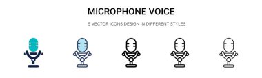 Mikrofon ses simgesi dolu, ince çizgi, özet ve vuruş stili. Mobil, ui, web için iki renkli ve siyah mikrofon ses vektör ikonu tasarımının vektör illüstrasyonu kullanılabilir