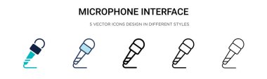 Mikrofon arayüzü simgesi doldurulmuş, ince çizgi, özet ve vuruş stili. Mobil, ui, web için iki renkli ve siyah mikrofon arayüz vektör ikonu tasarımının vektör illüstrasyonu kullanılabilir