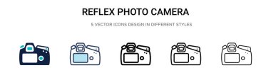 Refleks fotoğraf makinesi simgesi doldurulmuş, ince çizgi, özet ve vuruş stili. Mobil, ui, web için iki renkli ve siyah fotoğraf makinesi vektör ikonu tasarımı vektör illüstrasyonu kullanılabilir