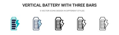 Üç çubuk ikonlu dikey pil, ince çizgi, özet ve vuruş stili. Üç çubuk vektör simgesine sahip iki renkli ve siyah dikey bataryanın vektör çizimi kullanılabilir