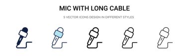 Uzun kablo ikonuna sahip mikrofon, ince çizgi, özet ve vuruş stili. Uzun kablo vektör simgelerine sahip iki renkli ve siyah mikrofonun vektör illüstrasyonu mobil, ui, web için kullanılabilir