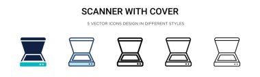 Scanner with cover icon in filled, thin line, outline and stroke style. Vector illustration of two colored and black scanner with cover vector icons designs can be used for mobile, ui, web clipart