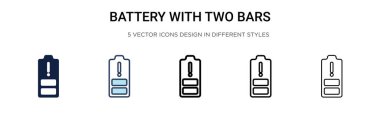 İki çubuk ikonlu pil, ince çizgi, özet ve vuruş stili. İki çubuk vektör simgesine sahip iki renkli ve siyah bataryanın vektör illüstrasyonu mobil, ui, web için kullanılabilir