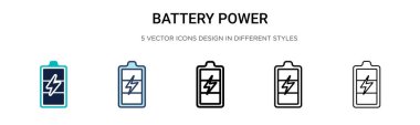 Batarya güç simgesi dolu, ince çizgi, ana hat ve vuruş stili. Mobil, ui, web için iki renkli ve siyah batarya güç vektör ikonu tasarımı vektör illüstrasyonu kullanılabilir