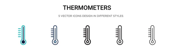 Icona Termometri Pieno Linea Sottile Contorno Stile Ictus Illustrazione Vettoriale — Vettoriale Stock