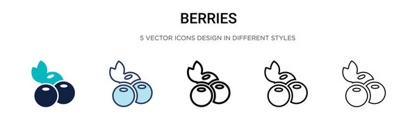 Berries icon in filled, thin line, outline and stroke style. Vector illustration of two colored and black berries vector icons designs can be used for mobile, ui, web