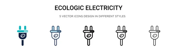 Icono Electricidad Ecológica Línea Llena Delgada Contorno Estilo Carrera Ilustración — Vector de stock