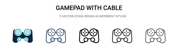 Gamepad Con Icono Cable Línea Llena Delgada Contorno Estilo Trazo — Vector de stock