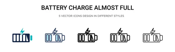 Carga Batería Icono Casi Completo Línea Llena Delgada Contorno Estilo — Vector de stock