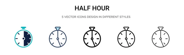 Icono Media Hora Línea Llena Delgada Contorno Estilo Trazo Ilustración — Vector de stock