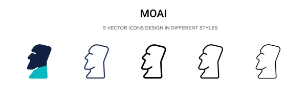 用填充型 细线型 轮廓型和笔划型的莫埃图标 两种彩色和黑色Moai矢量图标设计的矢量图形可用于移动 Web — 图库矢量图片