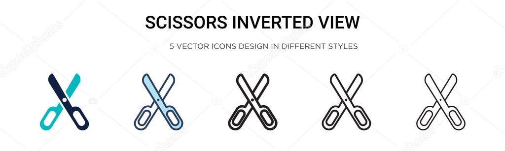 Scissors inverted view icon in filled, thin line, outline and stroke style. Vector illustration of two colored and black scissors inverted view vector icons designs can be used for mobile, ui, web