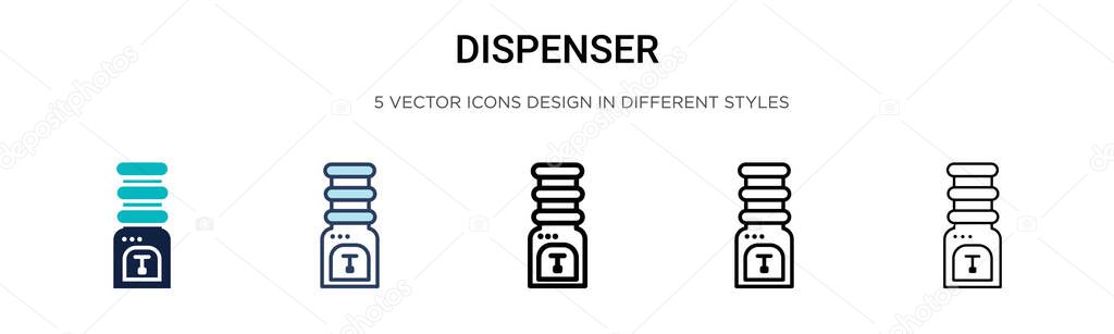 Dispenser icon in filled, thin line, outline and stroke style. Vector illustration of two colored and black dispenser vector icons designs can be used for mobile, ui, web