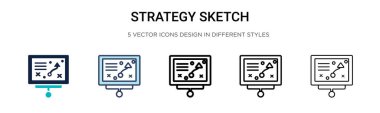Strateji eskiz ikonu dolu, ince çizgi, özet ve vuruş stili. Mobil, ui, web için iki renkli ve siyah strateji çizim vektör ikonu tasarımı vektör illüstrasyonu kullanılabilir