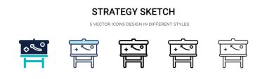 Strateji eskiz ikonu dolu, ince çizgi, özet ve vuruş stili. Mobil, ui, web için iki renkli ve siyah strateji çizim vektör ikonu tasarımı vektör illüstrasyonu kullanılabilir
