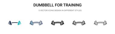 Eğitim ikonu için Dumbbell, ince çizgi, özet ve vuruş stili. Eğitim vektör simgeleri için iki renkli ve siyah halterin vektör illüstrasyonu mobil, ui, web için kullanılabilir