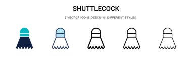 Shuttlecock simgesi doldurulmuş, ince çizgi, özet ve vuruş stili. Mobil, ui, web için iki renkli ve siyah mekik vektör simgesi tasarımı kullanılabilir